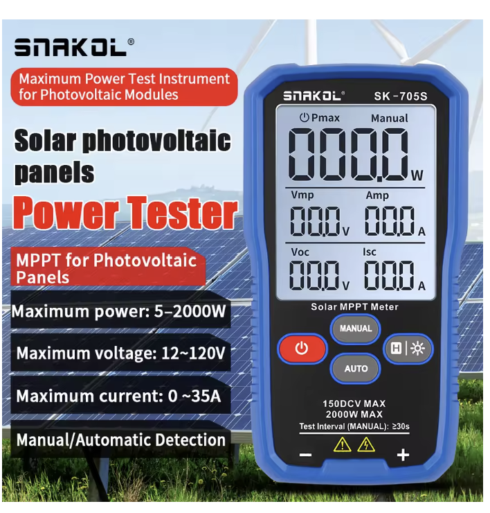 SNAKOL SK-705 Solar MPPT Meter Photovoltaic PV Module 1000W MAX Power Tester Open Circuit Voltage Short Circuit Current