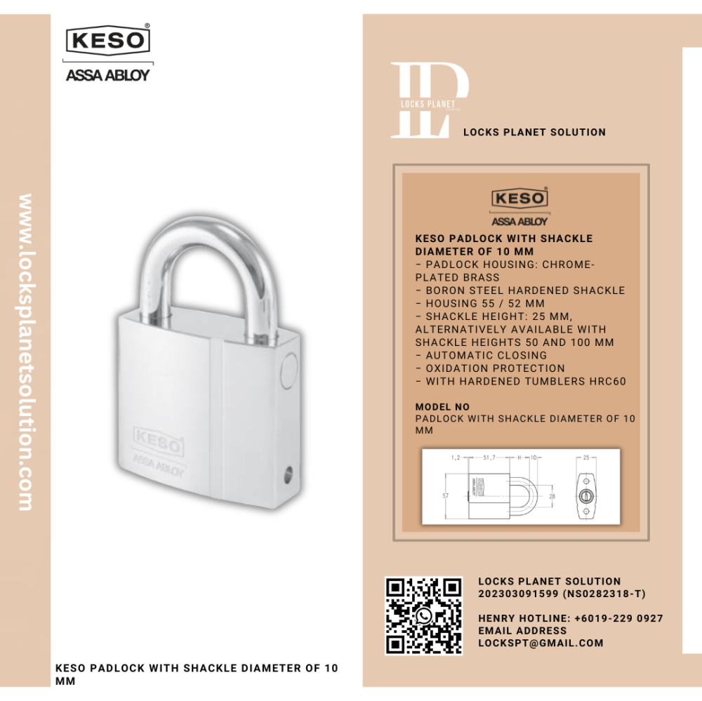 KESO PADLOCK WITH SHACKLE DIAMETER OF 10 MM