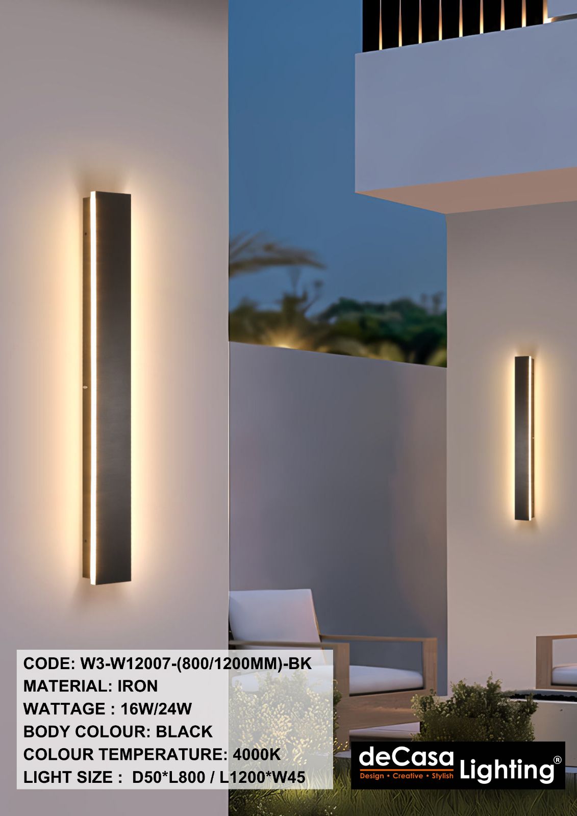 OUTDOOR WALL LIGHT (W3-W12007-(800/1200MM)-BK)