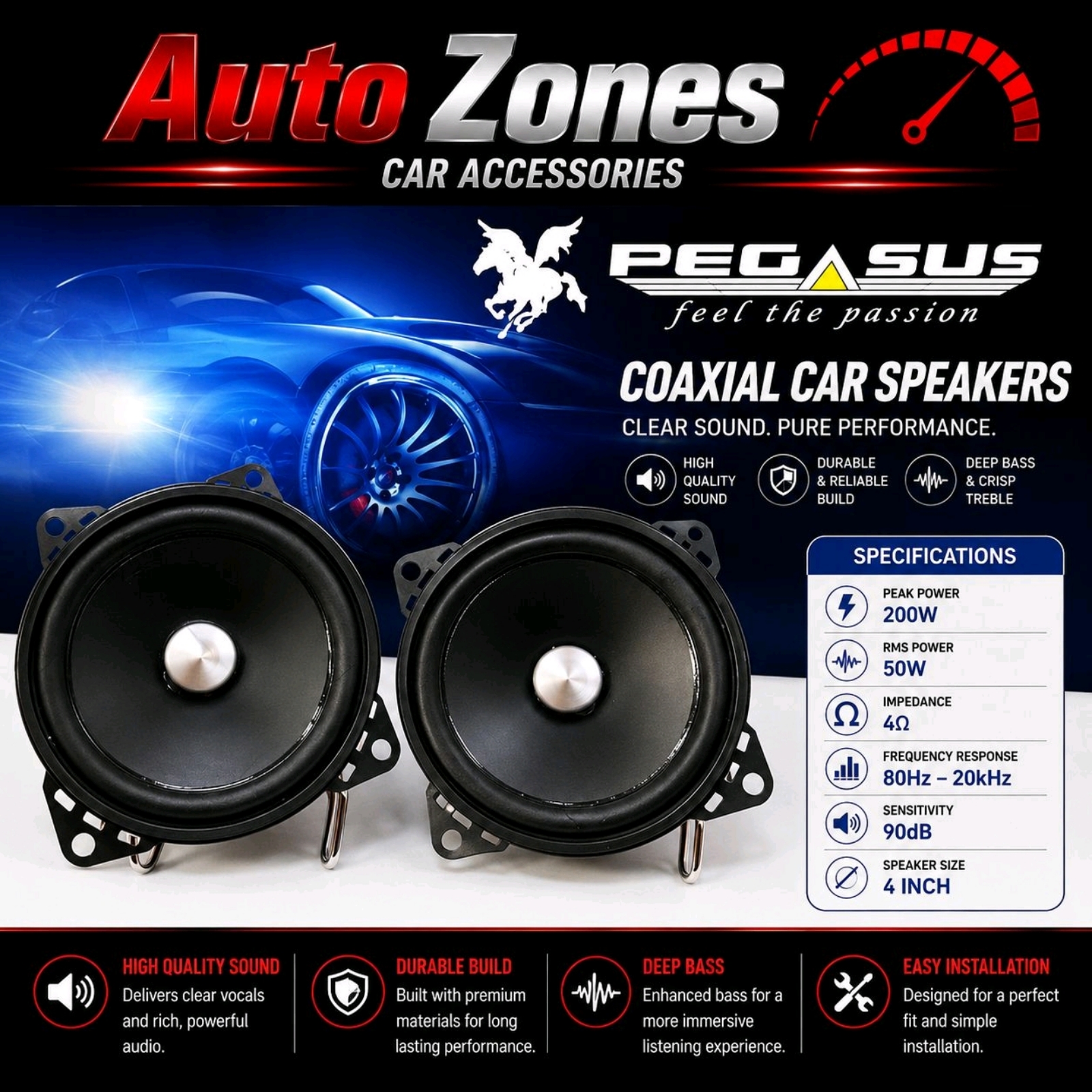 Pegasus 4''Inch Mid Bass Speaker (PG-417N) Kereta Midrange Perodua Myvi Old Lagi Best Icon Depan Dashboard Wira