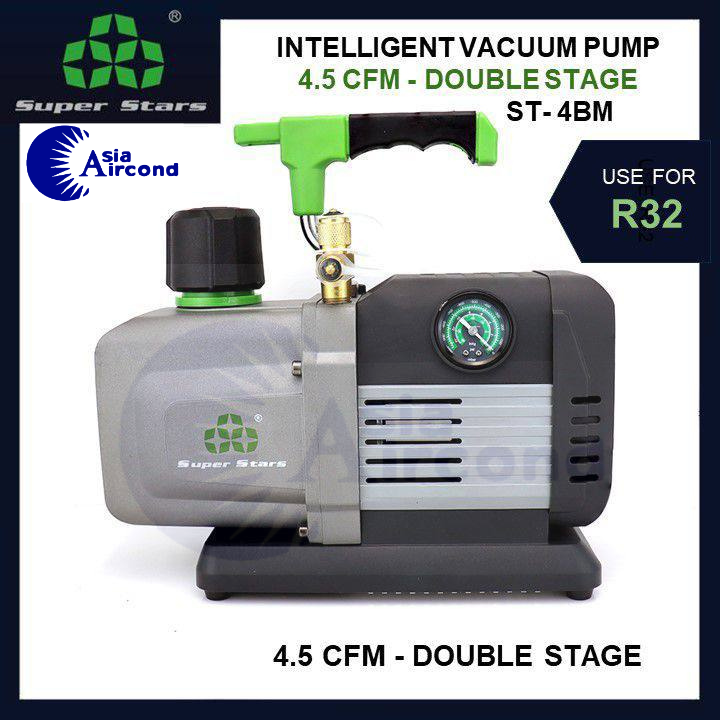 SUPER STARS INTELLIGENT VACUUM PUMP 4.5 CFM DOUBLE STAGE ST-4BM HEAVY DUTY AIRCOND VACUUM PUMP WITH GAUGE FOR R32 , R410A [ORIGINAL]