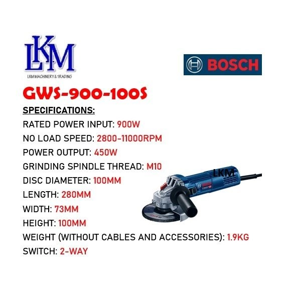 [BOSCH] GWS 900-100 / GWS 900-100S 900W 4" 100MM ANGLE GRINDER