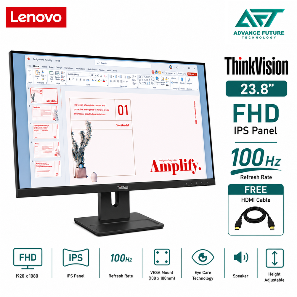 Lenovo ThinkVision E24-40 64BAMAR1MY 23.8'' FHD IPS 100Hz Flat Monitor ( Speaker, HDMI, DP, VGA, 3 Years Warranty )