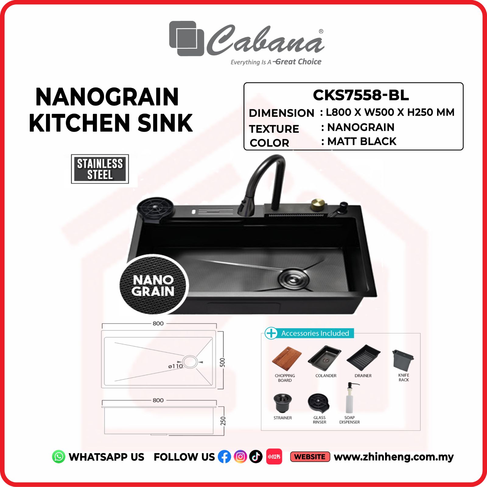 CABANA NANOGRAIN KITCHEN SINK  CKS7558-BL
