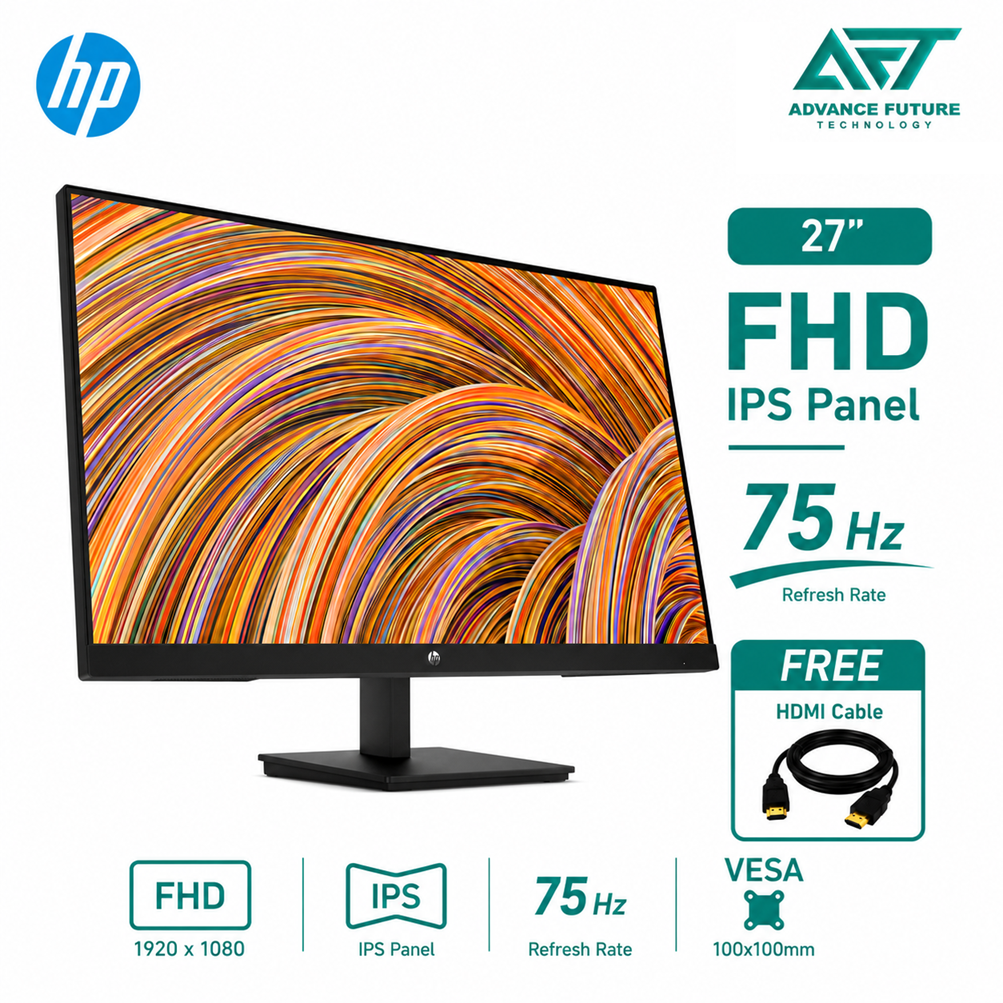 HP V27i G5 27'' FHD IPS 75Hz Flat Monitor ( HDMI, DP, VGA, 3 Years Warranty )