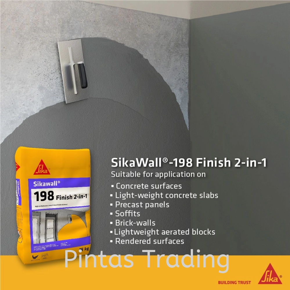 SikaWall 198 Finish 2in1 | High Performance, Cementitious Finish Skimcoat for Internal & External Wall