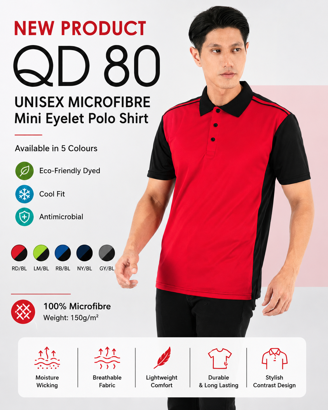 Microfibre Mini Eyelet Polo Shirt - QD80 (UNISEX)