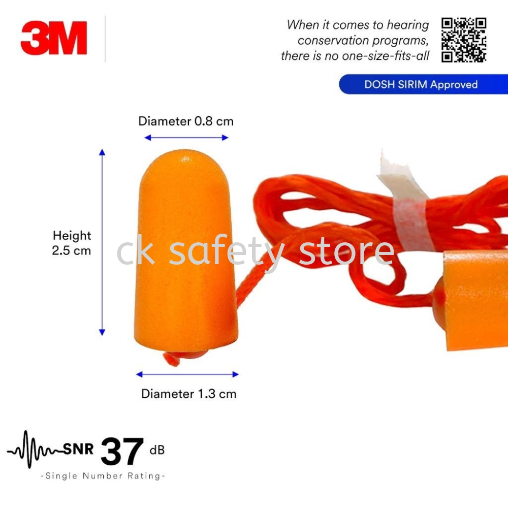 3M 1110 Corded Soft Foam Earplugs SNR 37 dB
