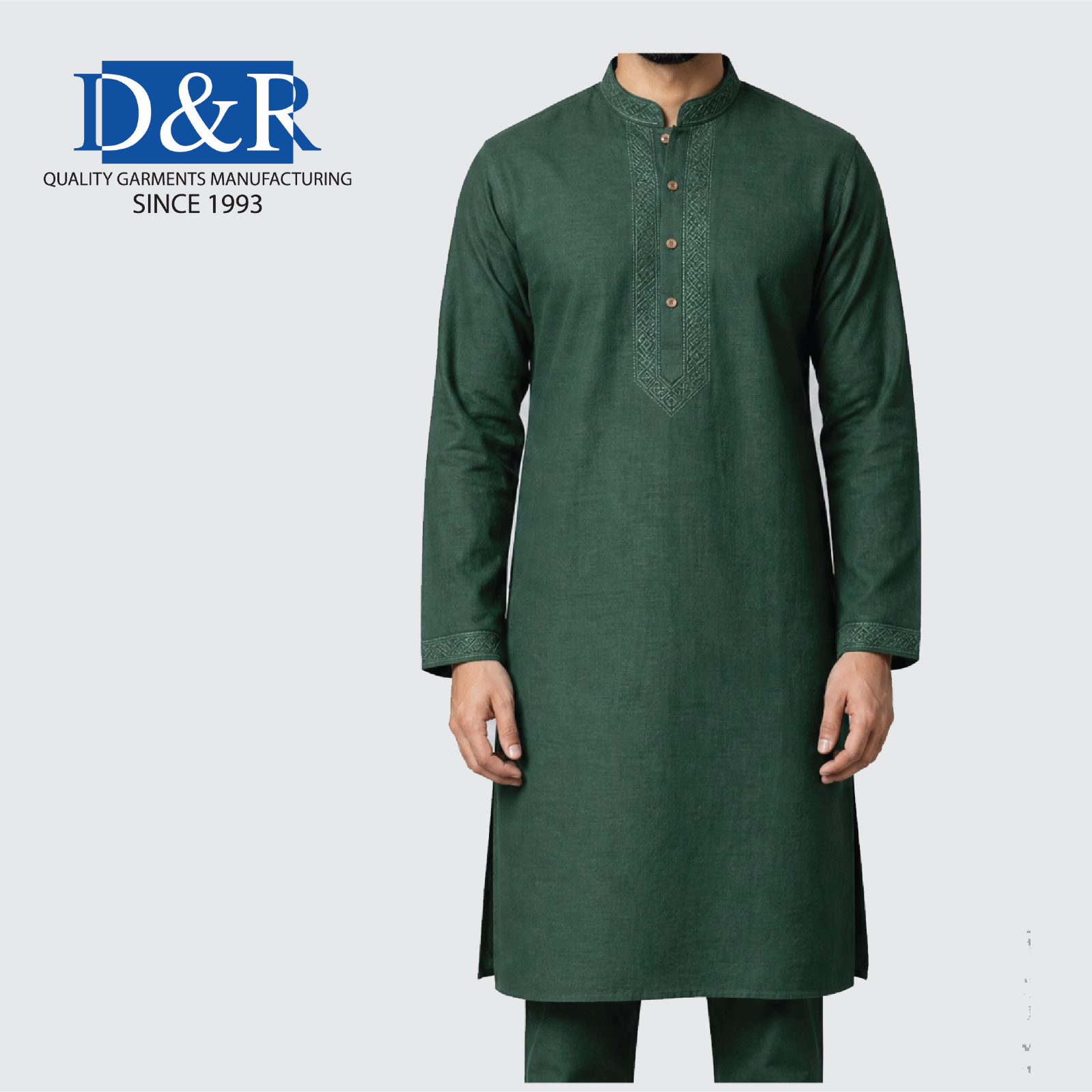 Modern Men's Kurta with Embroidered Placket