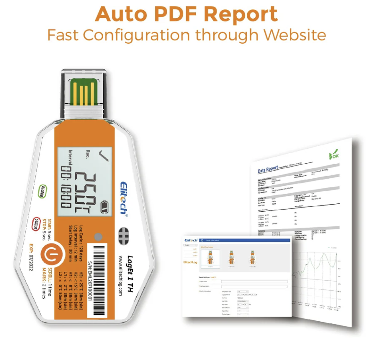 Elitech LogEt 1 TH Single Use Temperature and Humidity Data Logger，-30℃-70℃/-22℉-158℉