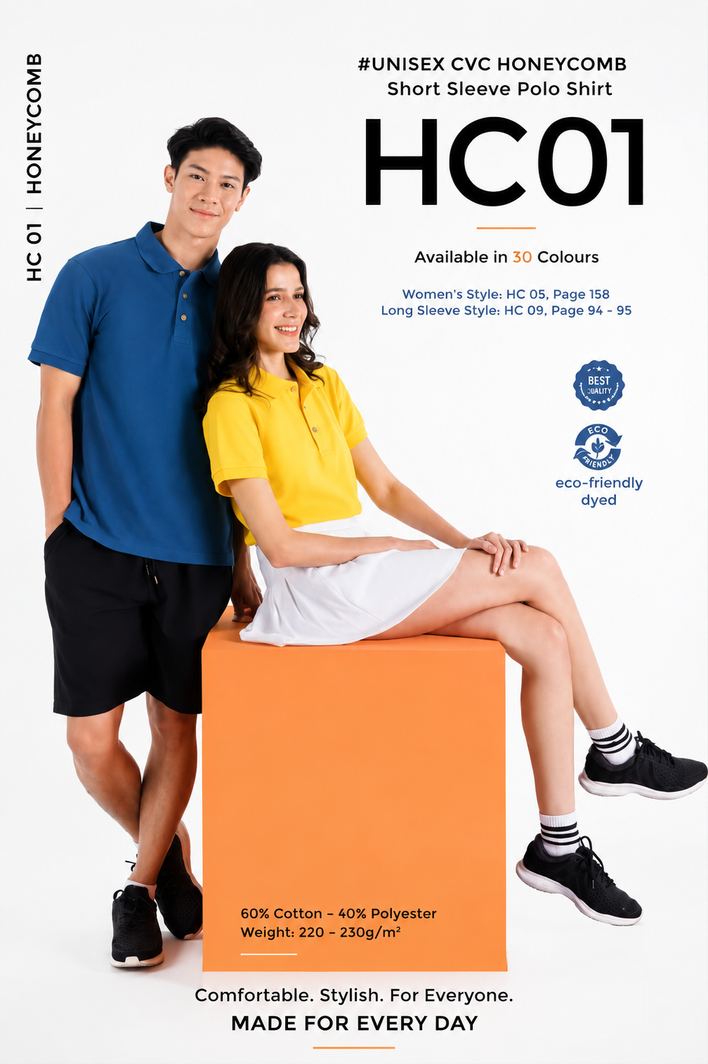 Unisex CVC Honeycomb Short Sleeve Polo Shirt - HC01