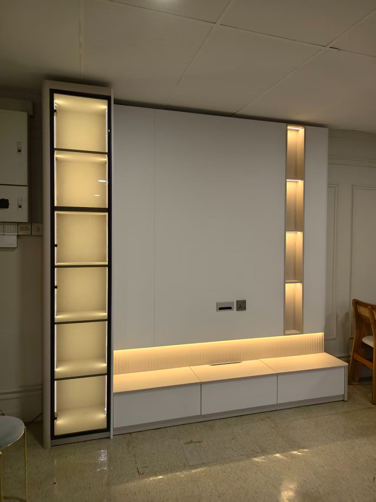 Modern Wall Mount TV Cabinet with LED Display Shelf | Floating TV Console | Custom Built-In TV Cabinet Penang & Kedah