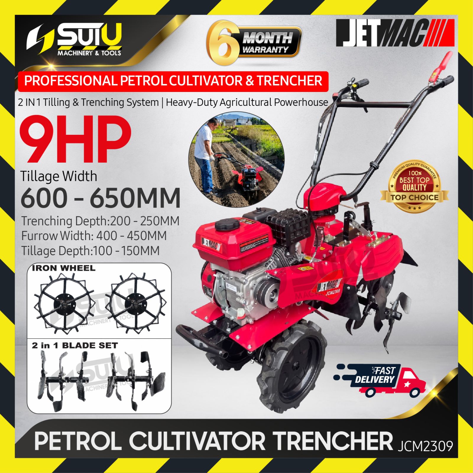 JETMAC JCM2309 / JCM 2309 9HP Petrol Cultivator Machine Tilling & Trenching 3600RPM