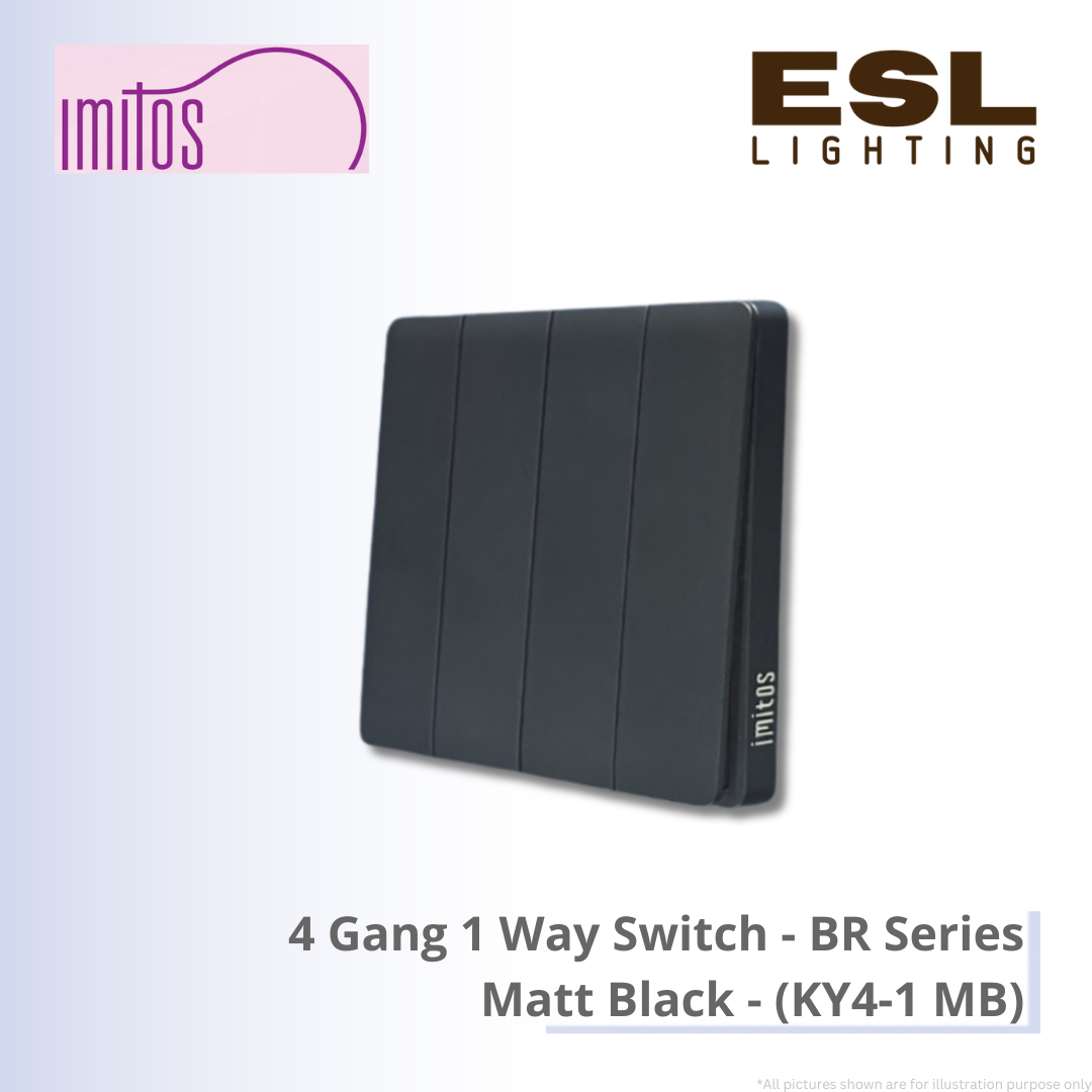 IMITOS 4 Gang 1 Way Switch (BR Series) Matt Black - KY4-1 MB [SIRIM]