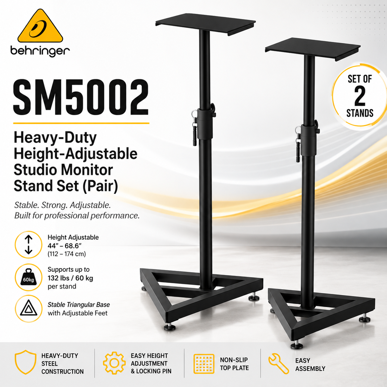 Behringer SM5002 – Set Tapak Monitor Studio Boleh Laras Tugas Berat (Sepasang)