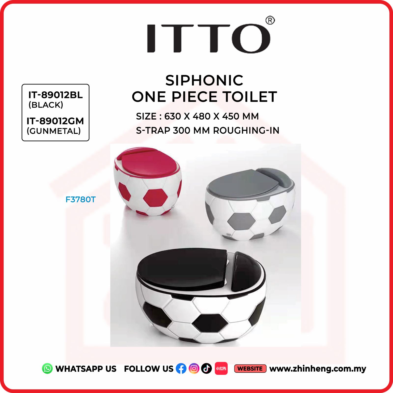 ITTO SIPHONIC ONE PIECE TOILET IT-89012BL + IT-89012GM