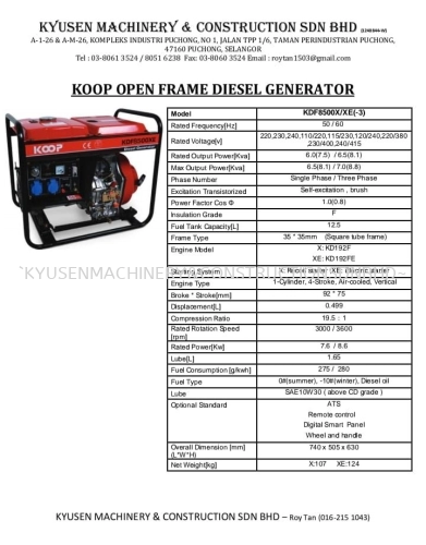 Koop Open Frame Diesel Generator KDF8500X/XE (-3)
