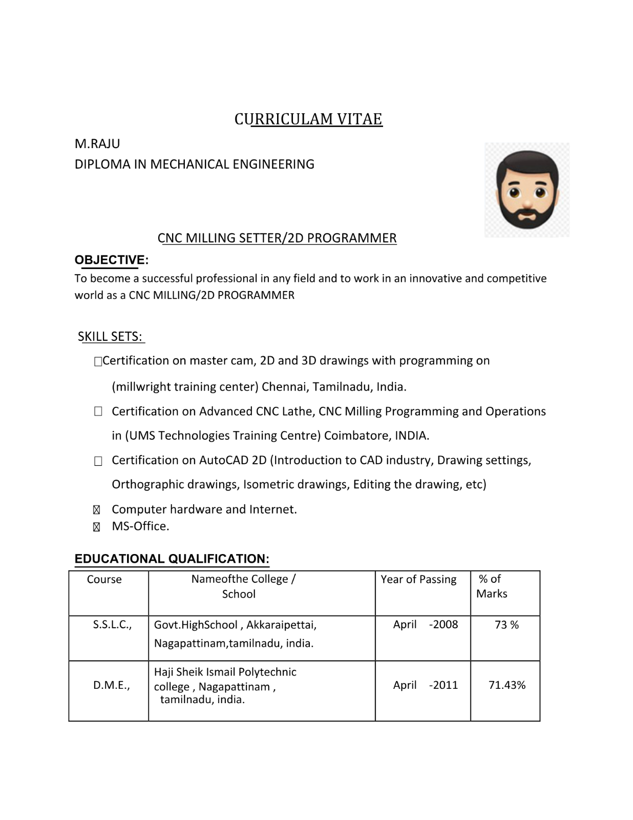 CNC MILLING RESUME