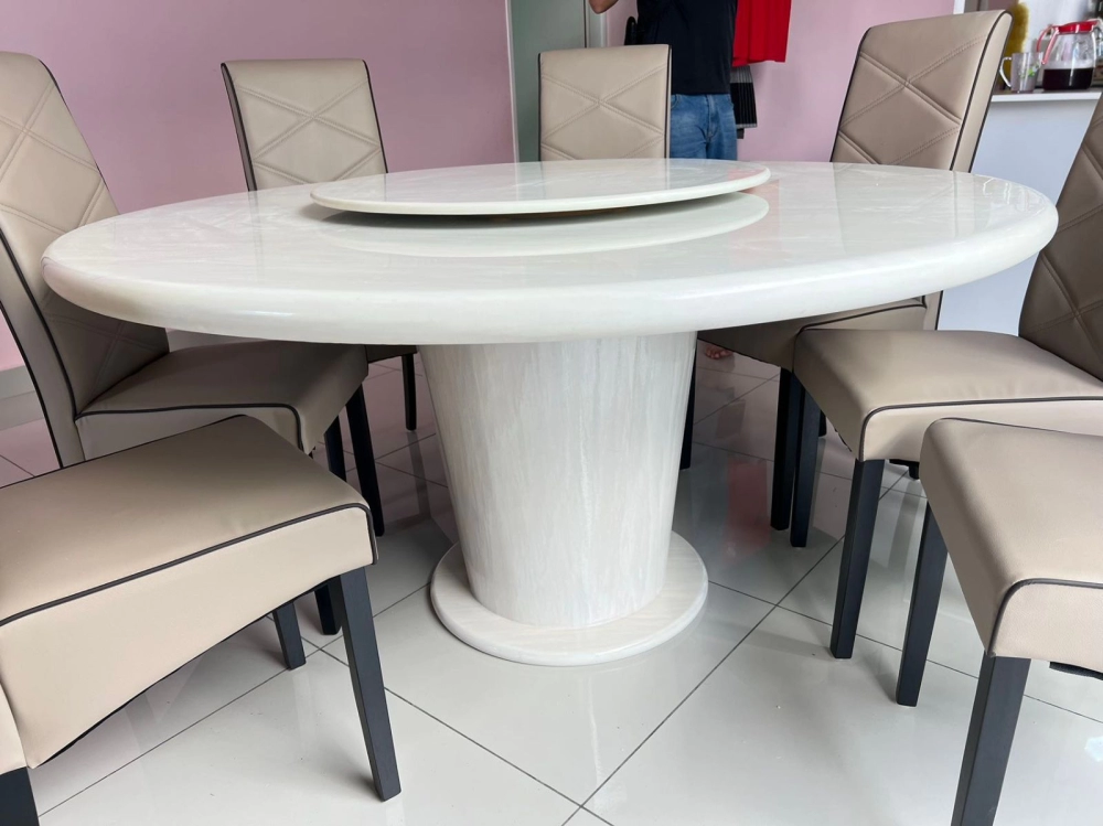 Marble Dining Table | Marble Dining Table With Lazy Susan | Cafe Furniture Penang