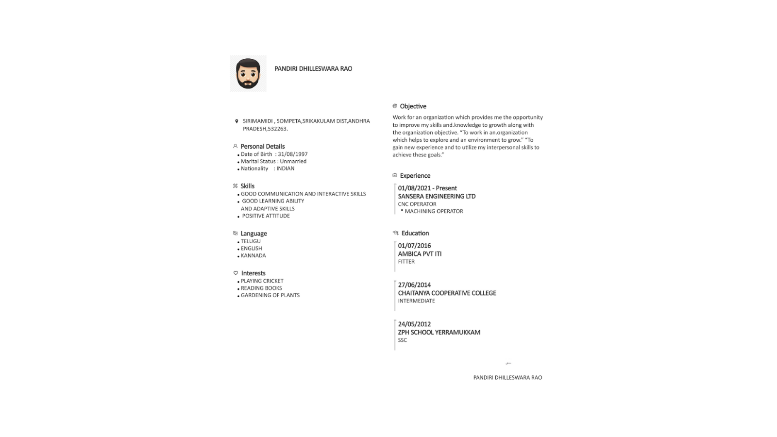 Cnc operator resume