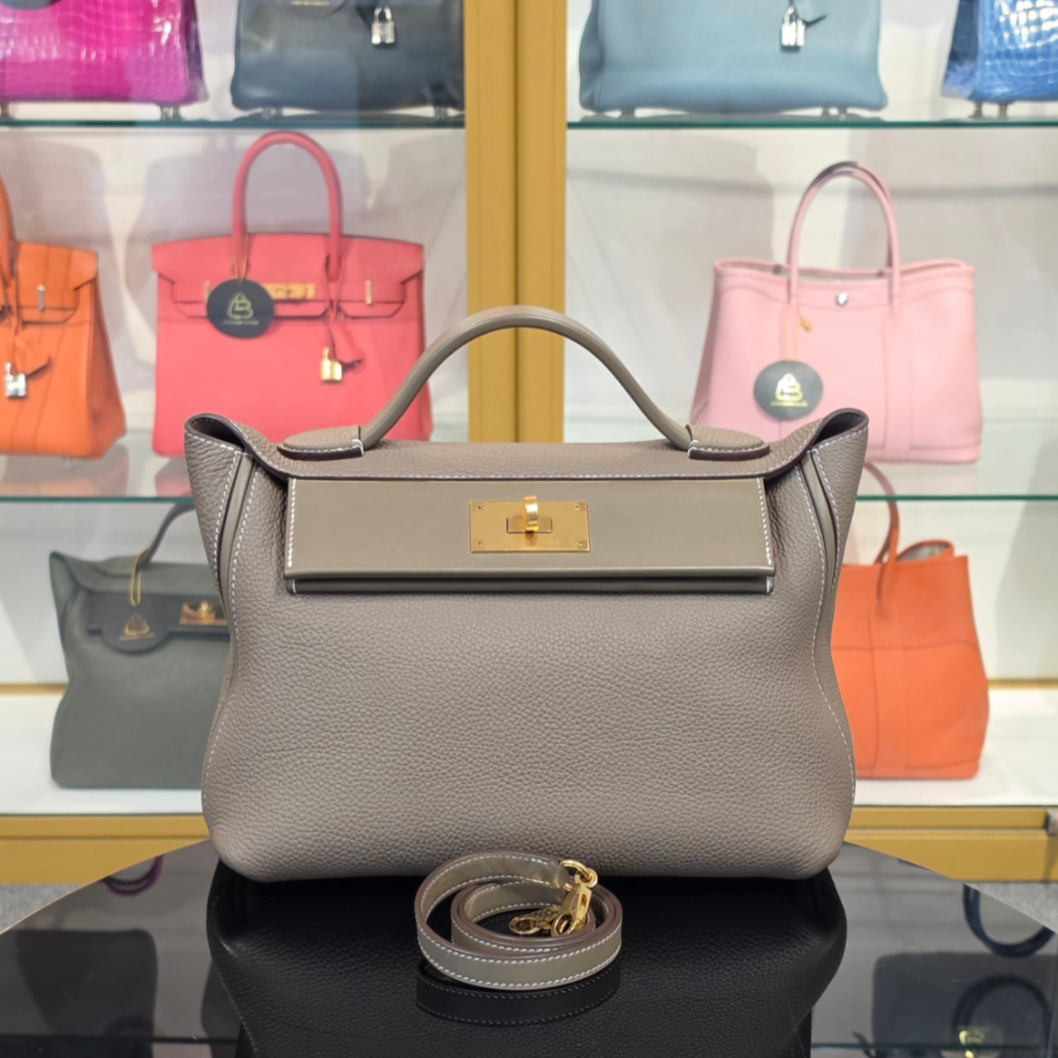 Hermes 2424- 29 Etoupe Togo Gold Hardware Bag