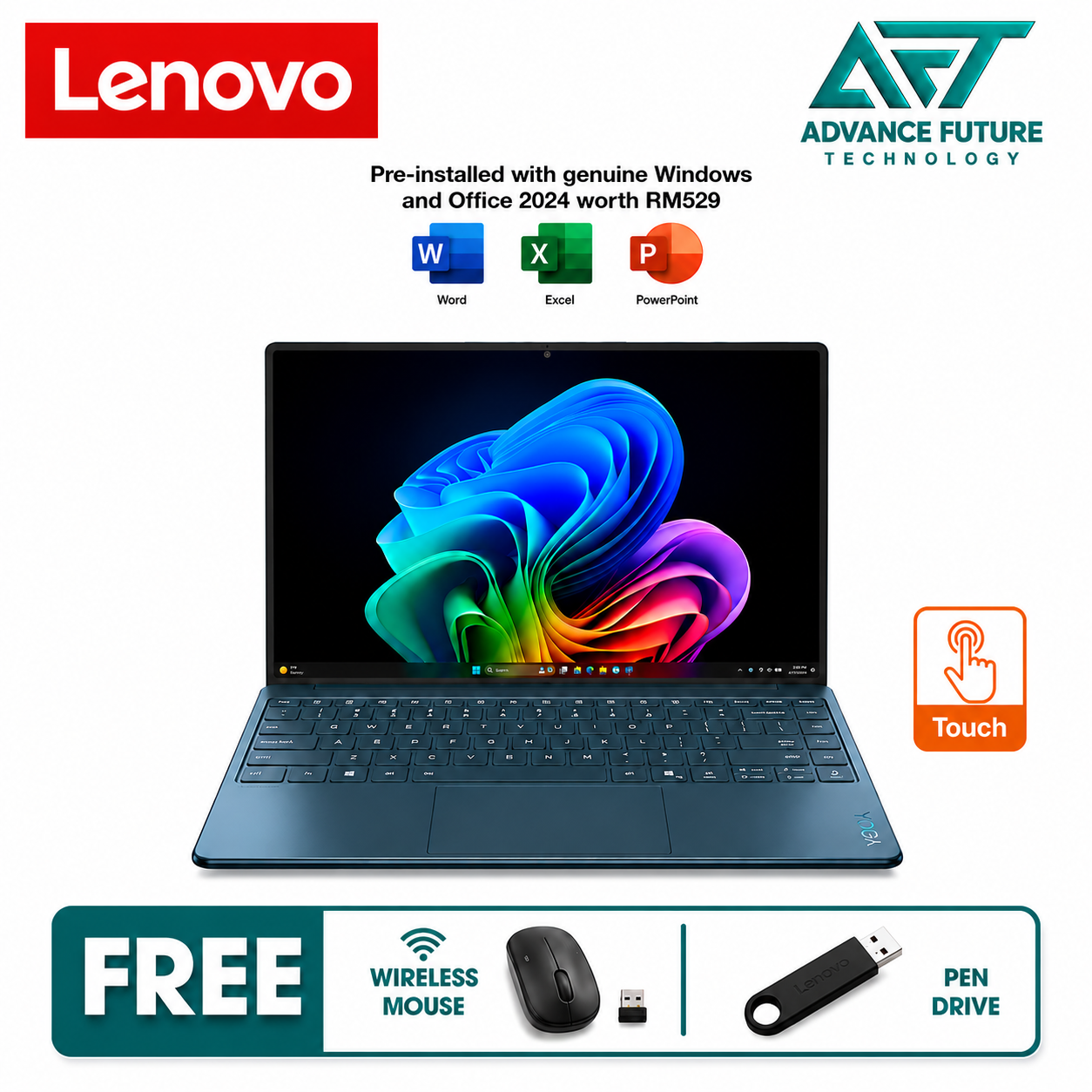 Lenovo Yoga Slim 9 14ILL10 83CX0013MJ 14" 4K Touch Laptop Tidal Teal (Intel Core Ultra 7 258V, 32GB, 1TB SSD, Intel, W11, H&S 2024&M365 )