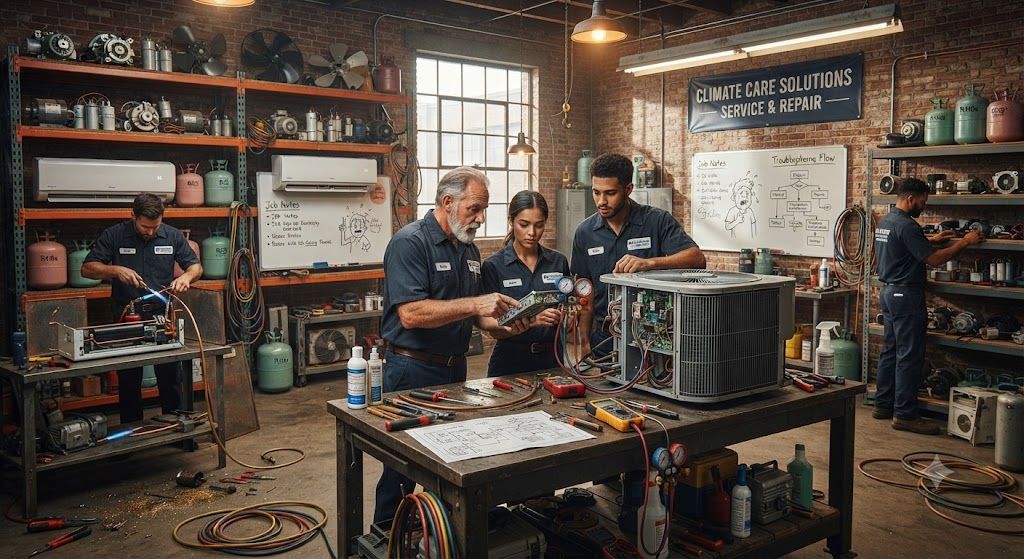 Air conditioning repair and maintenance workshop