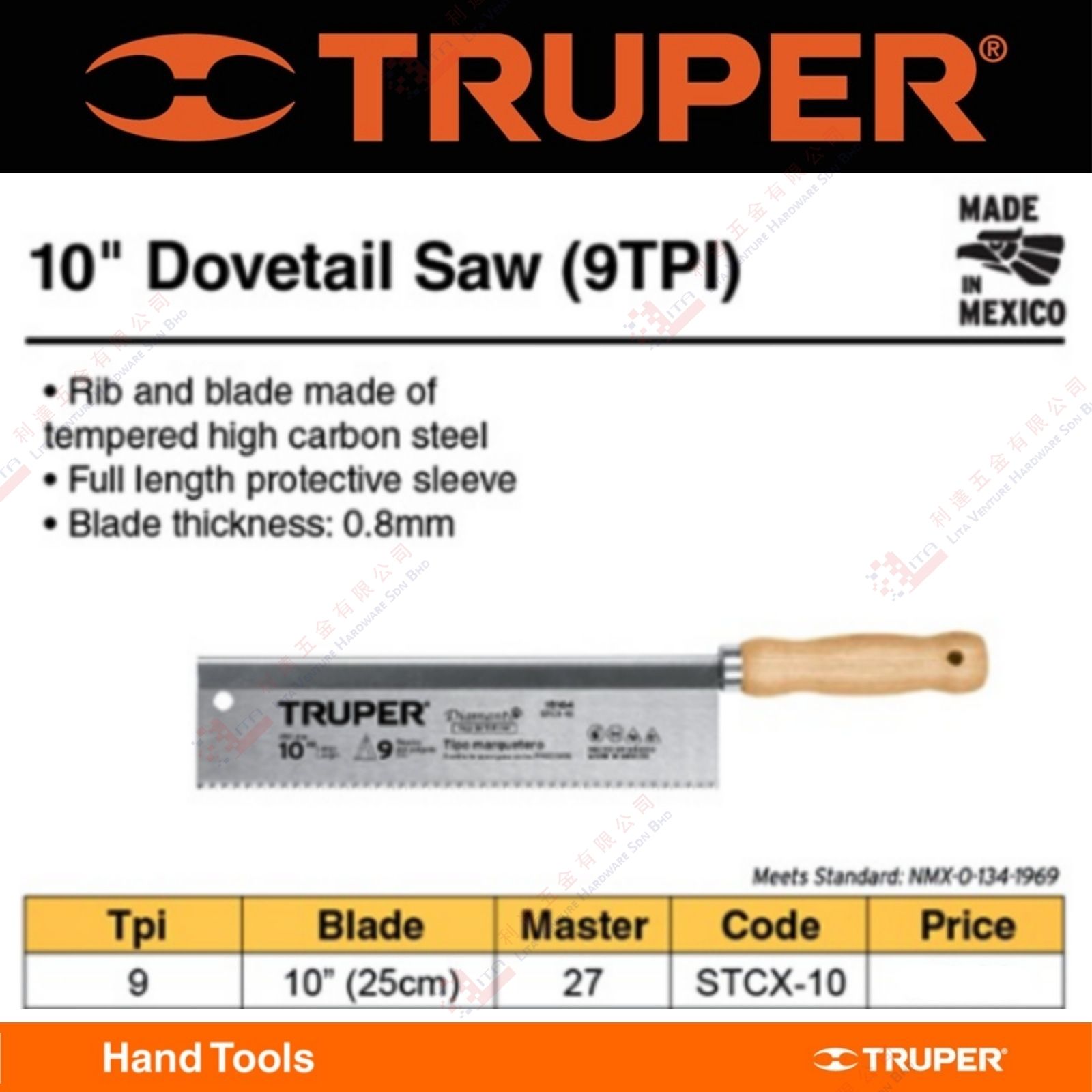 TRUPER BRAND 10'' DOVETAIL SAW - STCX10