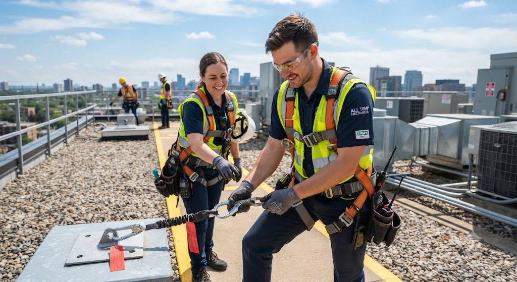 HVAC safety harness procedures for technicians