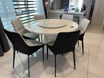 Round Marble Dining Table | Marble Dining Table With Lazy Susan | Cafe Furniture |  Modern Dining Chair | Best Marble Dining Table Store