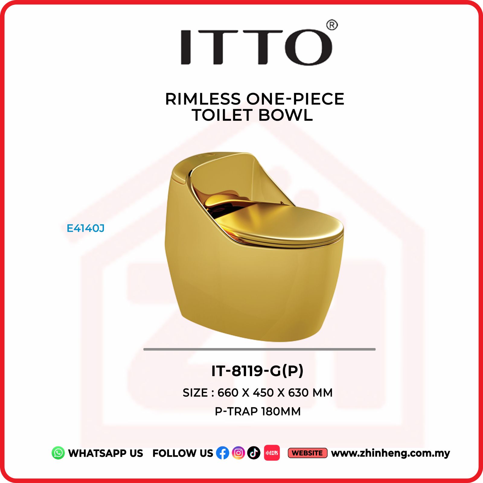 ITTO RIMLESS ONE PIECE TOILET BOWL  IT-8119-G(P)