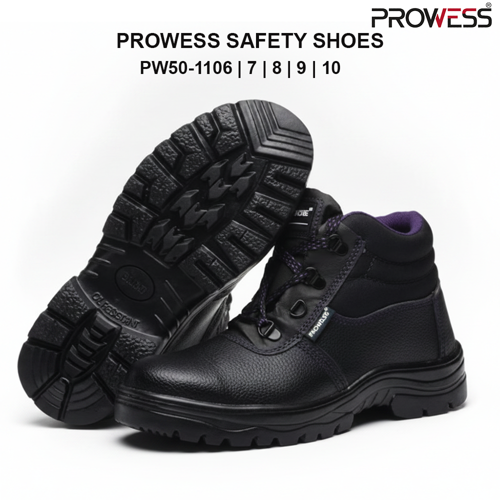 PROWESS SAFETY SHOES  SIZE  | STEEL TOE WORK SAFETY FOOTWEAR | INDUSTRIAL PROTECTIVE SHOES #6 | #7 | #8 | #9 ( PW50-1106 | PW50-1107 | PW50-1108 | PW50-1109 )