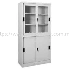 Steel Cupboard - PK-MC-2-SG-G2 - FULL HEIGHT GLASS & STEEL SLIDING DOOR CUPBOARD C/W 2PCS ADJUSTABLE SHELF