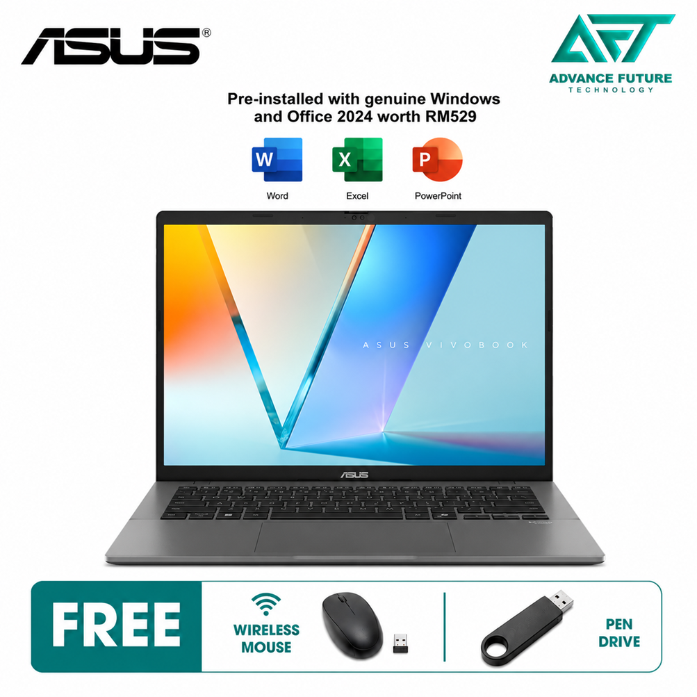 Asus VivoBook S14 S3407C-ASF745WS 14" WUXGA Laptop Matte Gray ( Intel Core Ultra 7 225H, 16GB, 512GB SSD, Intel, W11, H&S 2024&M365 )