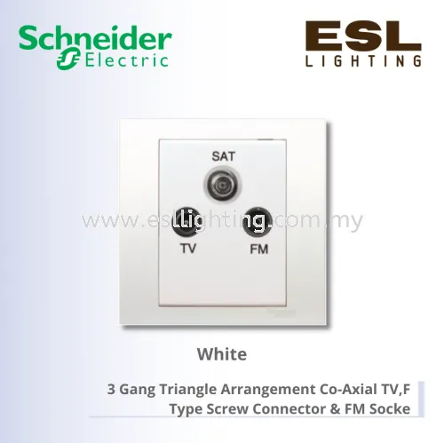 SCHNEIDER Vivace 3 Gang Triangle Arrangement Co-Axial TV, F Type Screw Connector & FM Socket - KB33SMATV