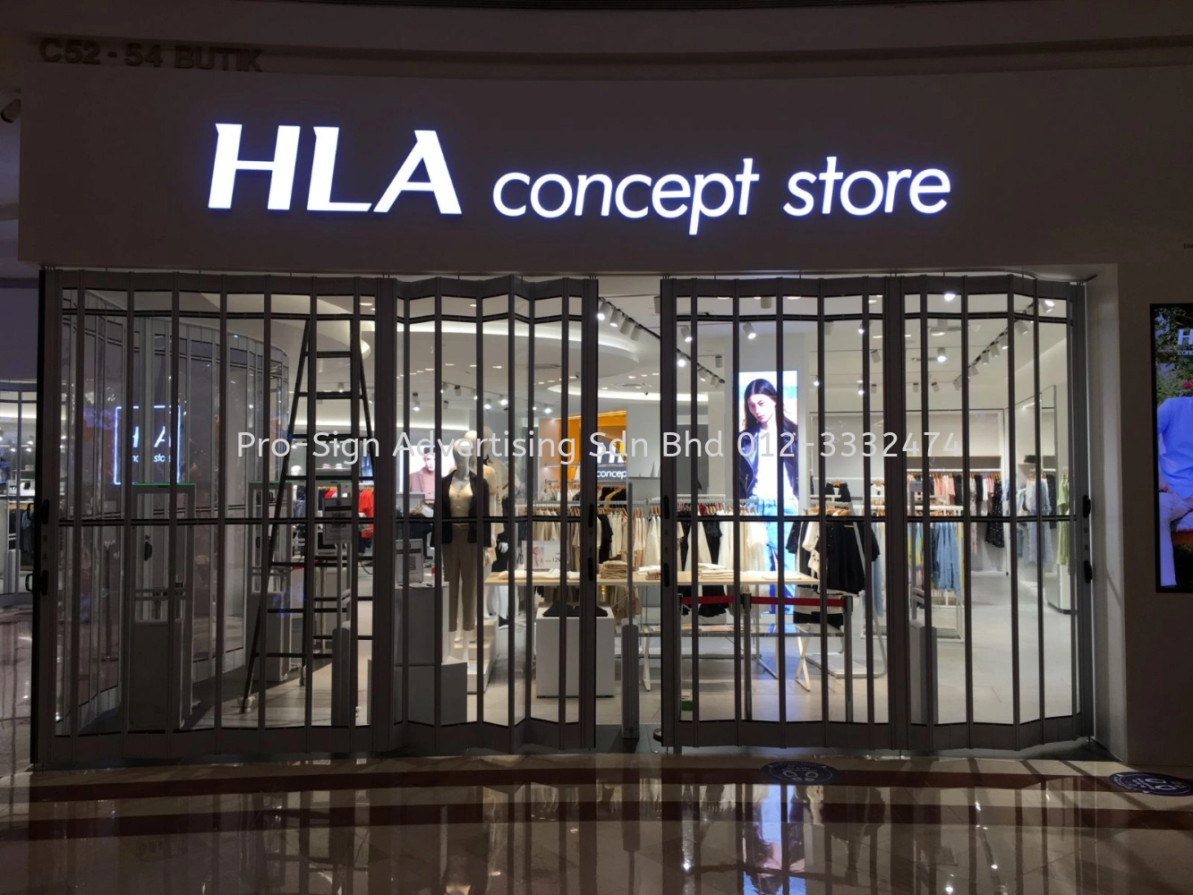 3D RIMLESS STAINLESS STEEL LED FRONT LIT CURVE WALL MAIN SIGNAGE (HLA CONCEPT STORE, KLCC, 2020)