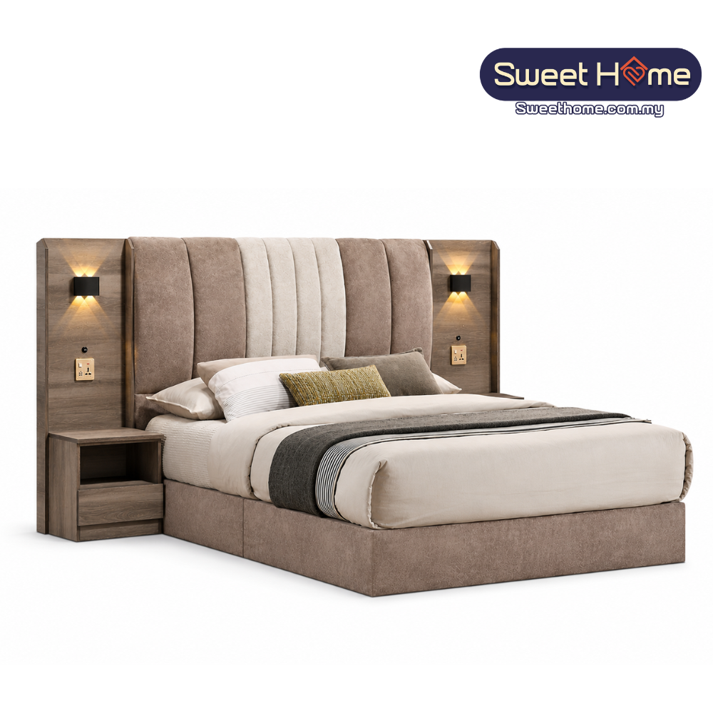 NICOLE Divan Bed Frame with LED Headboard & Built-in Side Table ( ID F-128 + BP-25 )