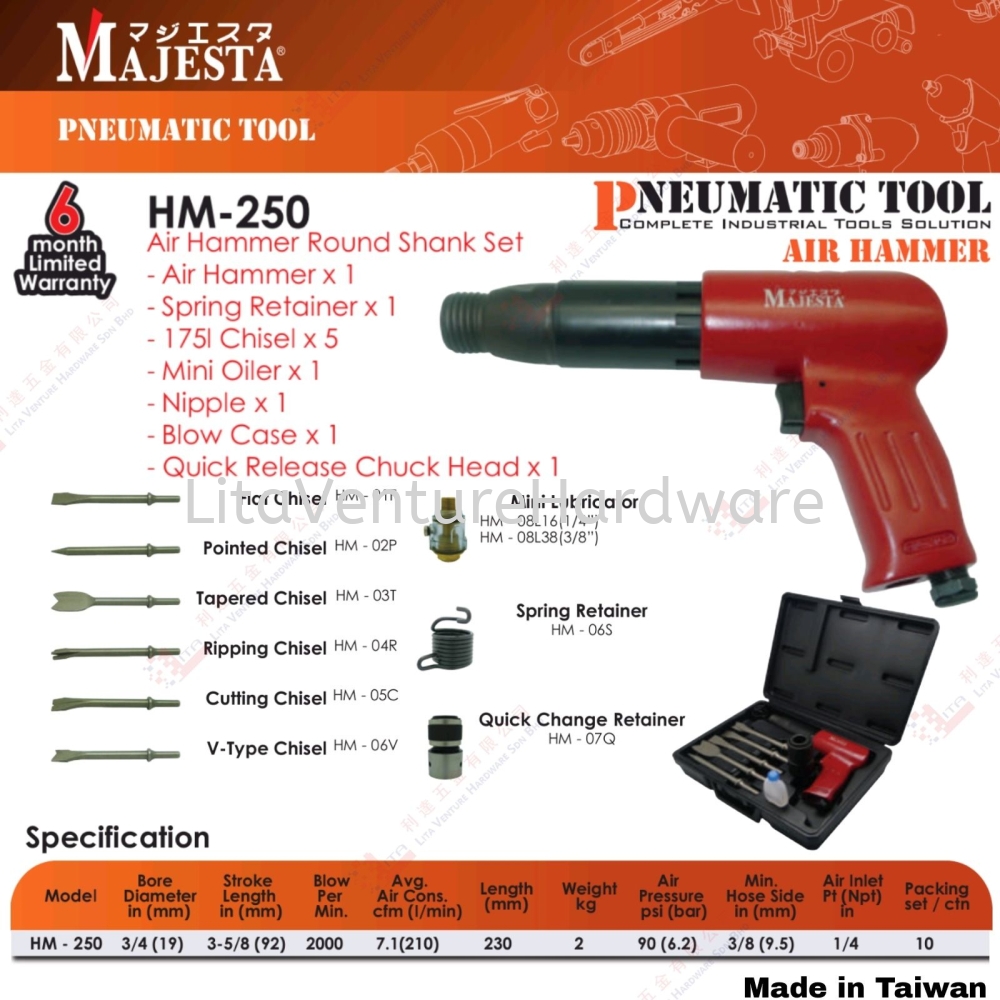 MAJESTA BRAND AIR HAMMER ROUND SHANK SET - HM250