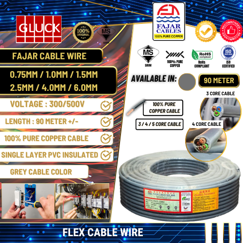 {GREY} FAJAR FLEXIBLE CABLE WIRE 3CORE/4CORE/5CORE fajar