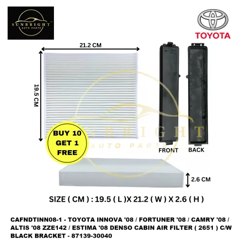 CAFNDTINN08-1 - TOYOTA INNOVA '08 / FORTUNER '08 / CAMRY '08 / ALTIS '08 ZZE142 / ESTIMA '08 DENSO CABIN AIR FILTER ( 2651 ) C/W BLACK BRACKET - 87139-30040 ( BUY 10 FREE 1 )