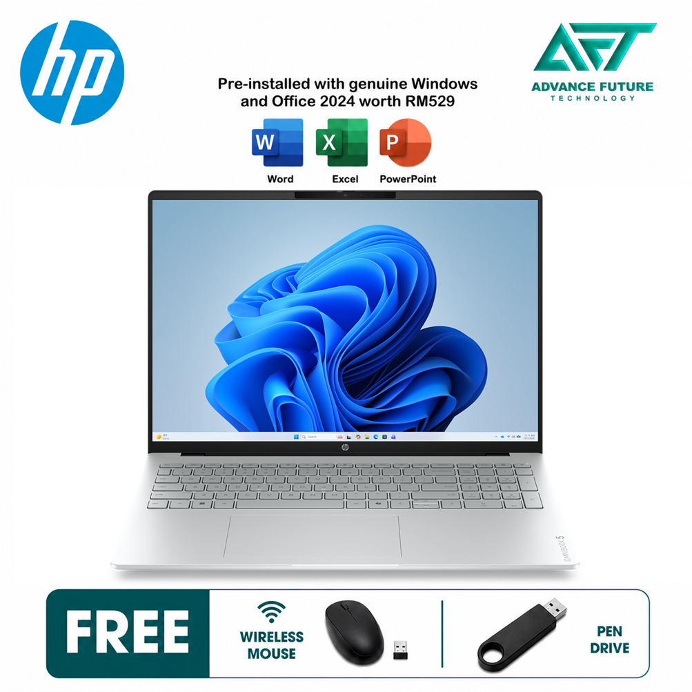 HP OmniBook 5 16-bp0057AU 16'' 2K OLED AI Laptop Glacier Silver ( AMD Ryzen AI 5 330 ,16GB, 512GB SSD, ATI, W11, H&S 2024&M365 )
