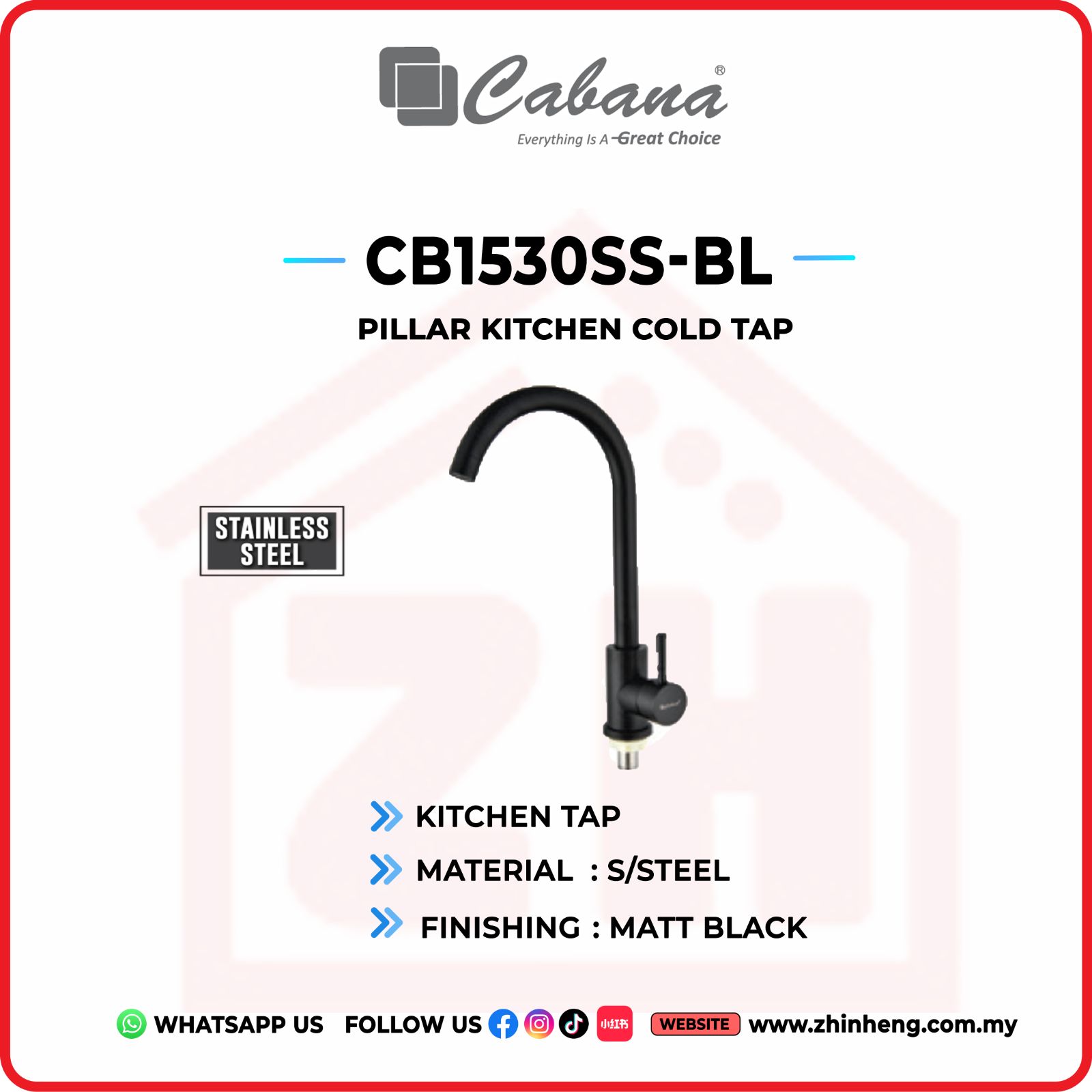 CABANA PILLAR KITCHEN COLD TAP CB1530SS-BL