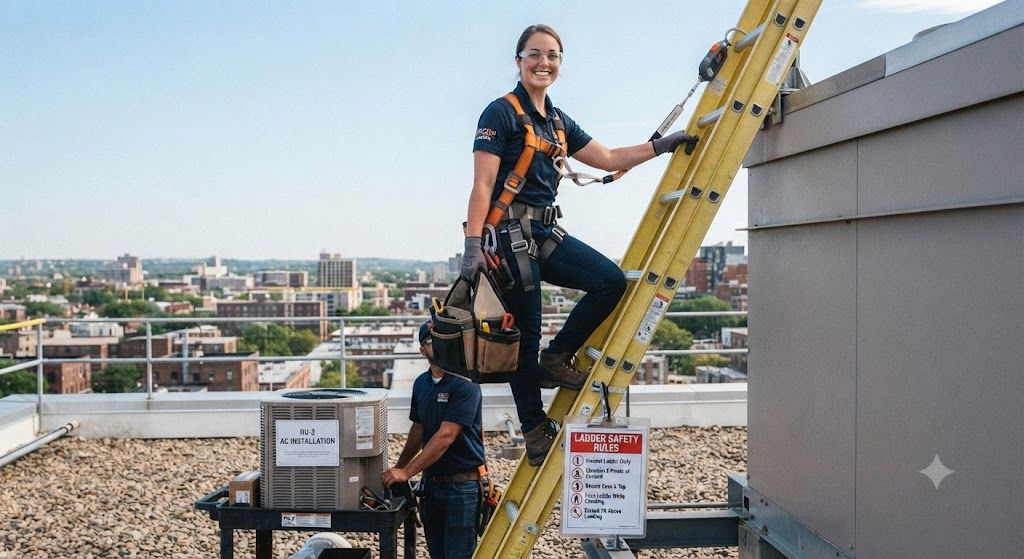 safe ladder practices for air conditioning installation