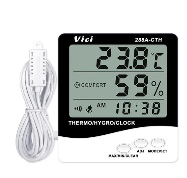 Vici 288A-CTH Digital Thermo Hygro Meter, Long distance, Clock/Date functions, Max/Min temperature humidity memory functions.