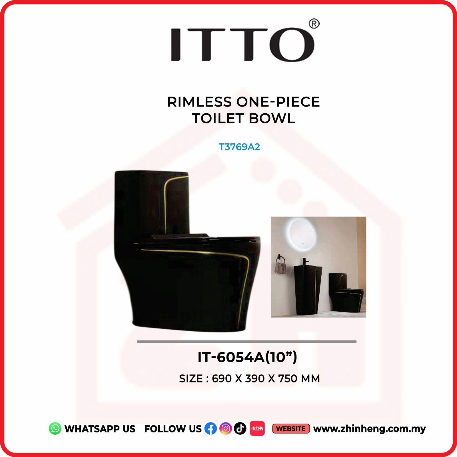 ITTO RIMLESS ONE PIECE TOILET BOWL  IT-6054A(10")