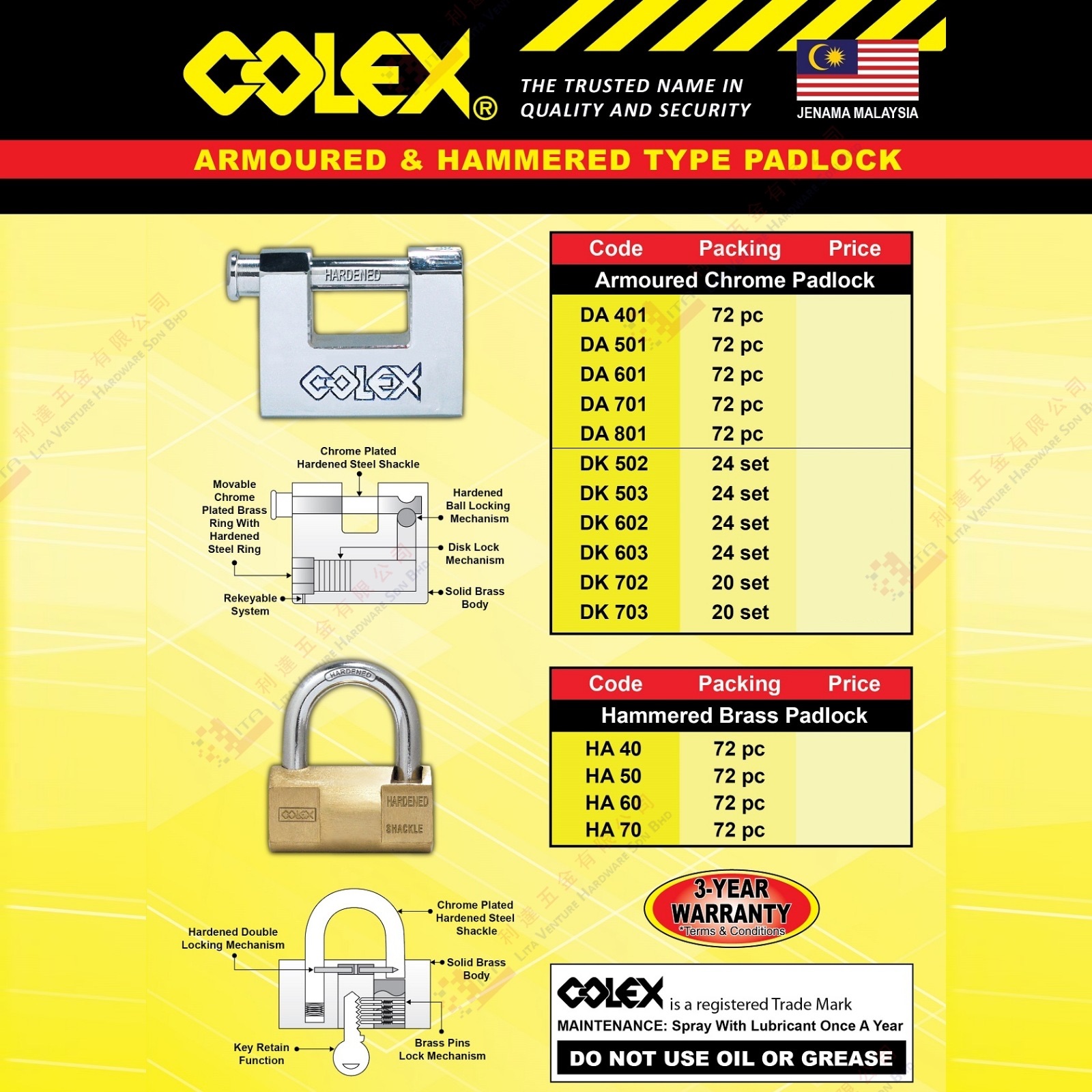 COLEX  BRAND ARMOURED &  HAMMERED TYPE - DA401 DA501 DA601 DA701 DA801 DK502 DK503 DK602 DK603 DK702 DK703 HA40 HA50 HA60 HA70
