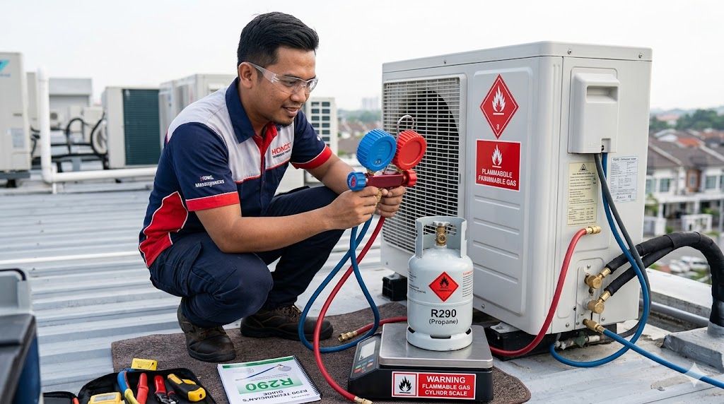 R290 HVAC system charging setup