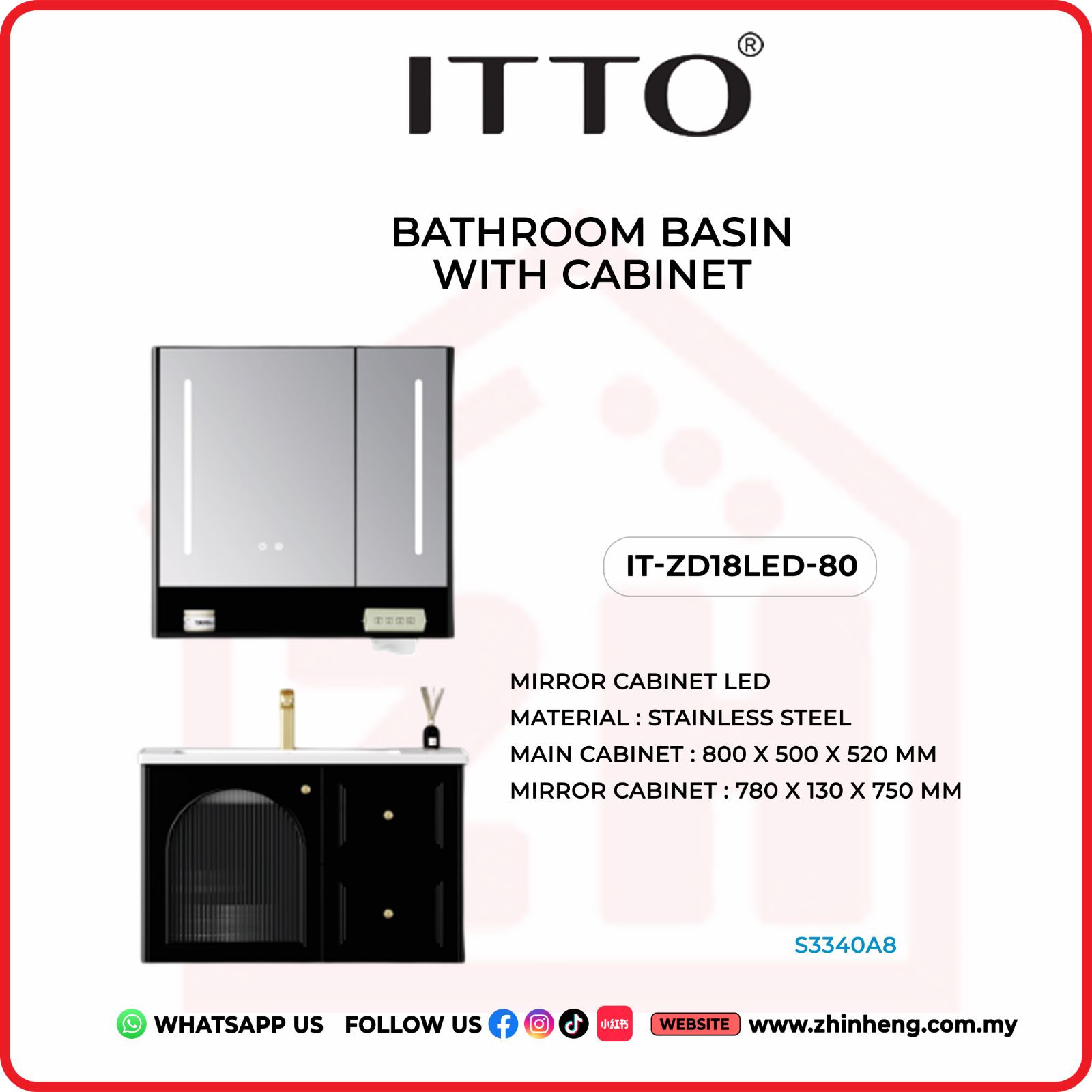 ITTO BATHROOM BASIN WITH CABINET IT-ZD18LED-80