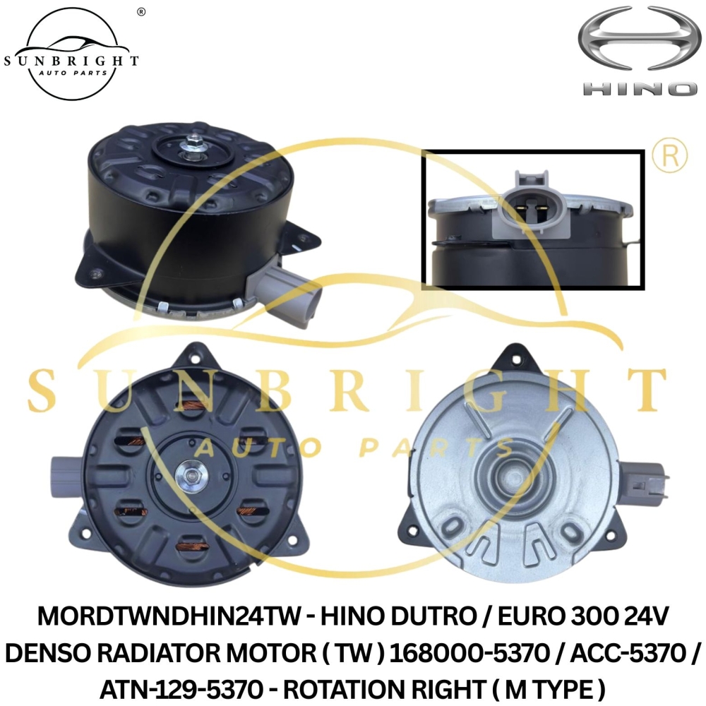 MORDTWNDHIN24TW - HINO DUTRO DENSO 24V RADIATOR MOTOR ( TW ) 168000-5370 / ACC-5370 / ATN-129-5370 - ROTATION RIGHT ( M TYPE )