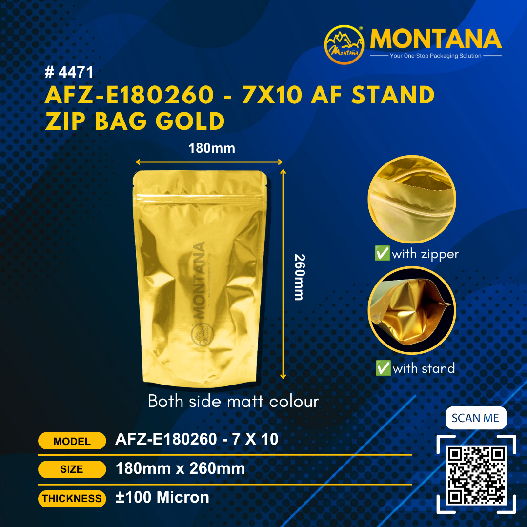 (4471) AFZ-E180260 - 7X10 AF STAND ZIP BAG GOLD